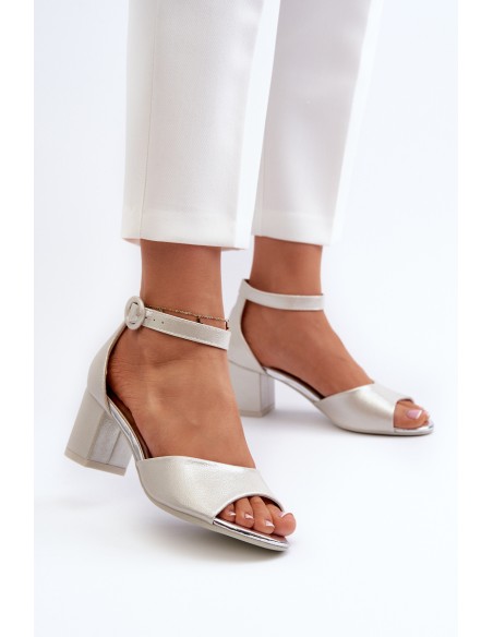 Leather Sandals with Heel Vinceza 23-20100 Silver