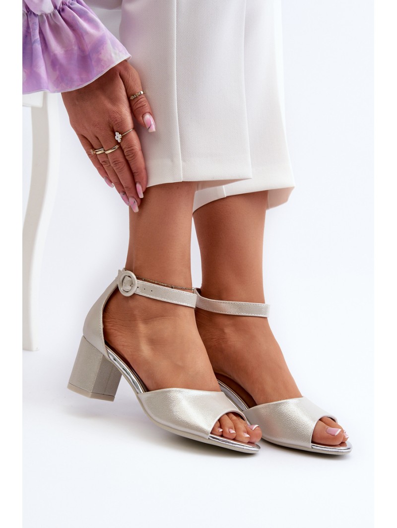 Leather Sandals with Heel Vinceza 23-20100 Silver