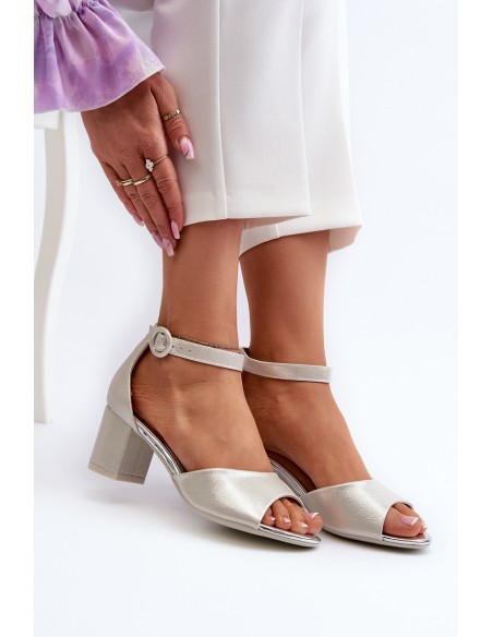Leather Sandals with Heel Vinceza 23-20100 Silver