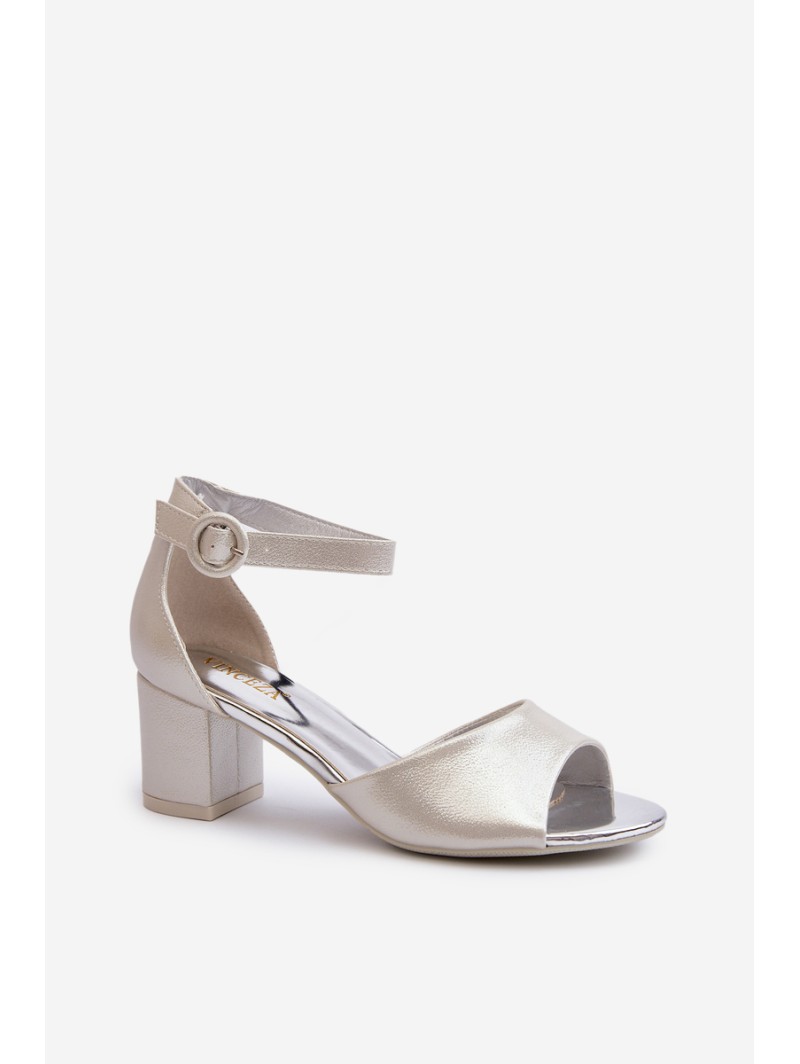 Leather Sandals with Heel Vinceza 23-20100 Silver