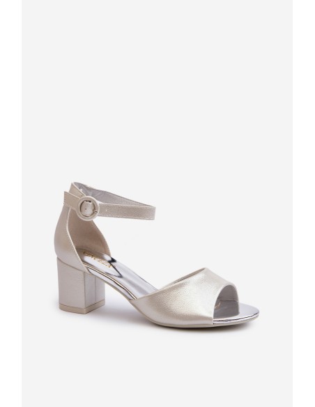 Leather Sandals with Heel Vinceza 23-20100 Silver