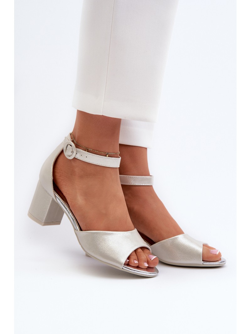 Leather Sandals with Heel Vinceza 23-20100 Silver