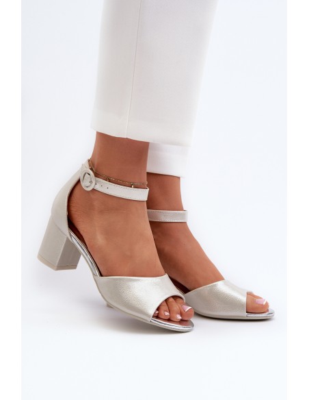 Leather Sandals with Heel Vinceza 23-20100 Silver