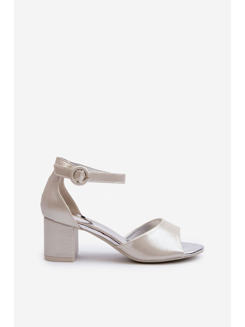 Leather Sandals with Heel Vinceza 23-20100 Silver