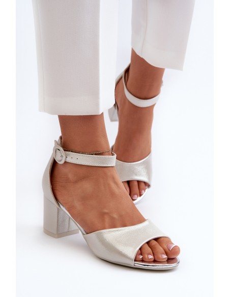 Leather Sandals with Heel Vinceza 23-20100 Silver