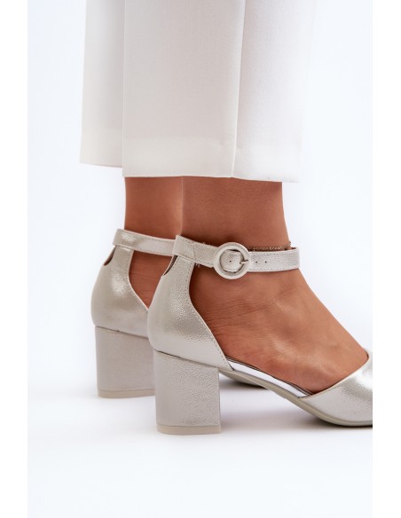 Leather Sandals with Heel Vinceza 23-20100 Silver