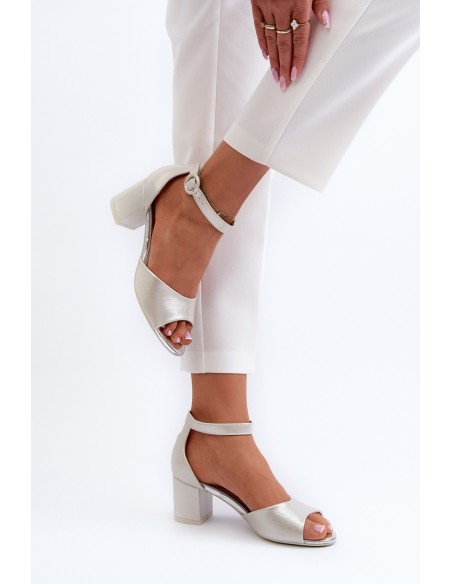 Leather Sandals with Heel Vinceza 23-20100 Silver