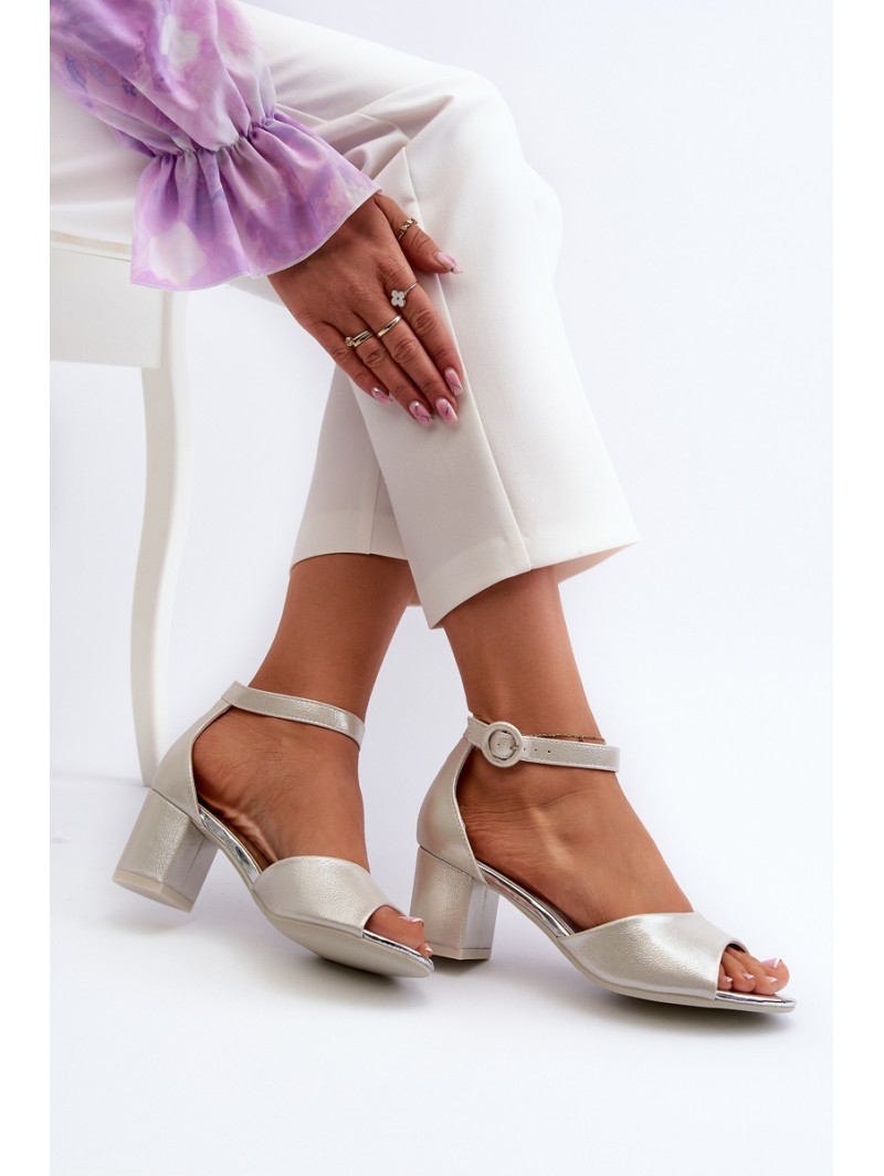 Leather Sandals with Heel Vinceza 23-20100 Silver