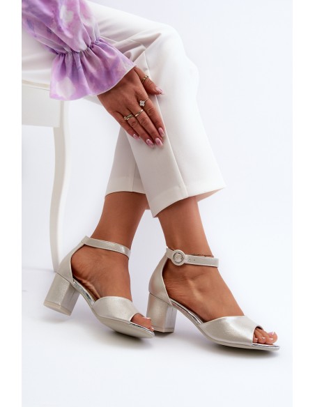 Leather Sandals with Heel Vinceza 23-20100 Silver