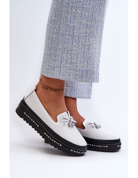 Women's Leather Platform Loafers by S.Barski LR400 White