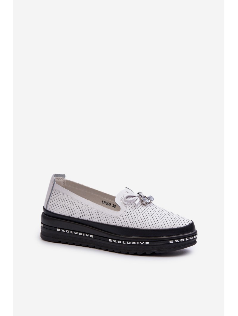 Women's Leather Platform Loafers by S.Barski LR400 White