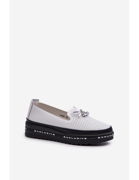 Women's Leather Platform Loafers by S.Barski LR400 White