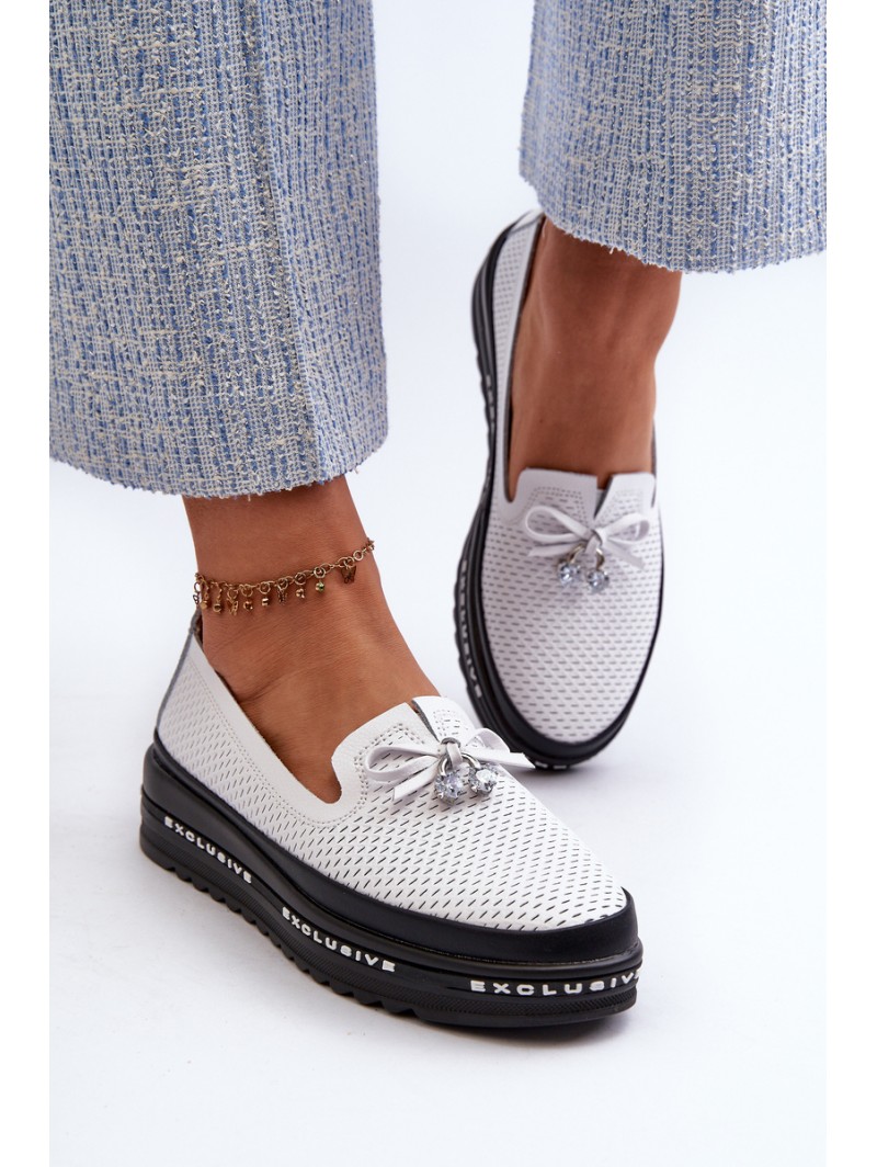 Women's Leather Platform Loafers by S.Barski LR400 White