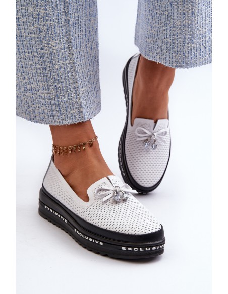 Women's Leather Platform Loafers by S.Barski LR400 White