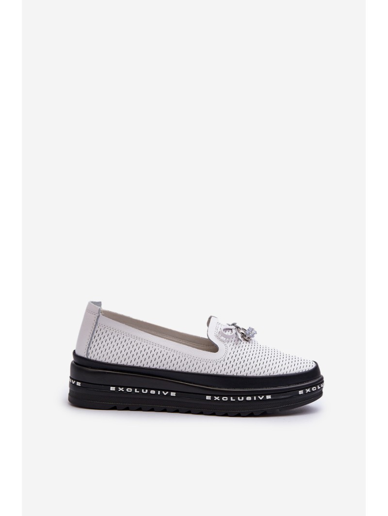 Women's Leather Platform Loafers by S.Barski LR400 White