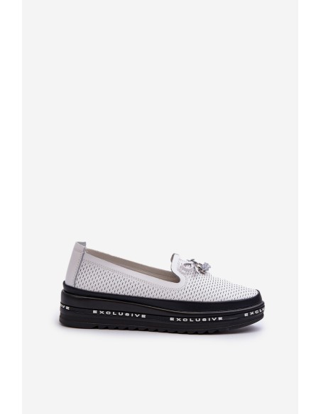 Women's Leather Platform Loafers by S.Barski LR400 White