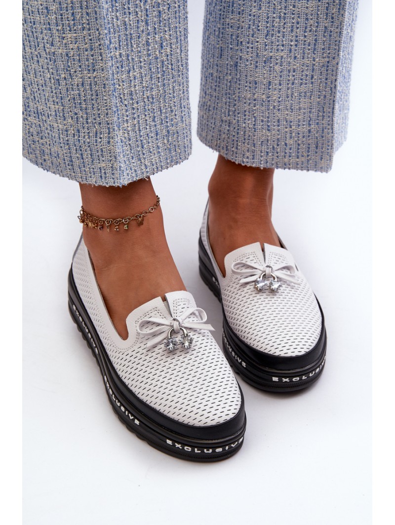 Women's Leather Platform Loafers by S.Barski LR400 White