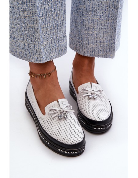 Women's Leather Platform Loafers by S.Barski LR400 White