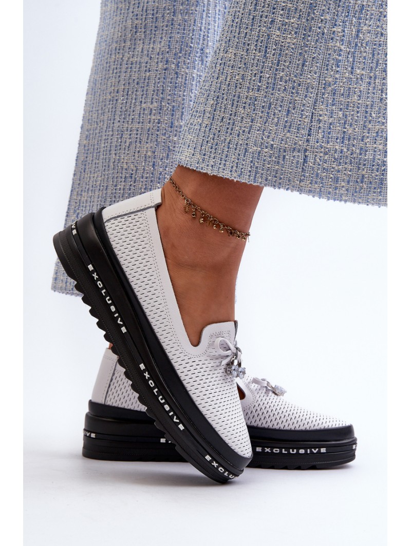Women's Leather Platform Loafers by S.Barski LR400 White