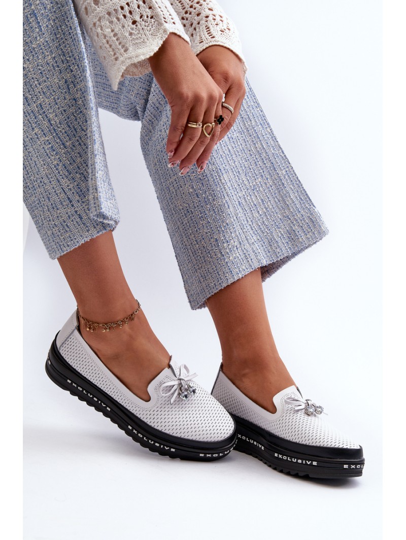 Women's Leather Platform Loafers by S.Barski LR400 White