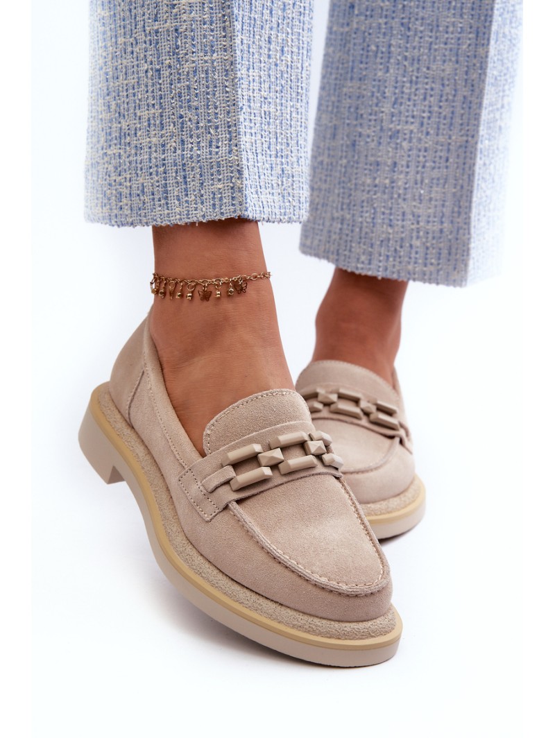 Suede Women's Moccasins S.Barski HX52-222 Beige