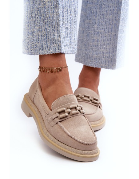 Suede Women's Moccasins S.Barski HX52-222 Beige