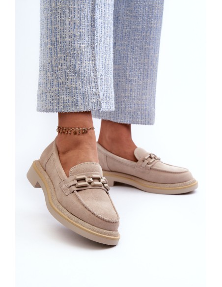 Suede Women's Moccasins S.Barski HX52-222 Beige
