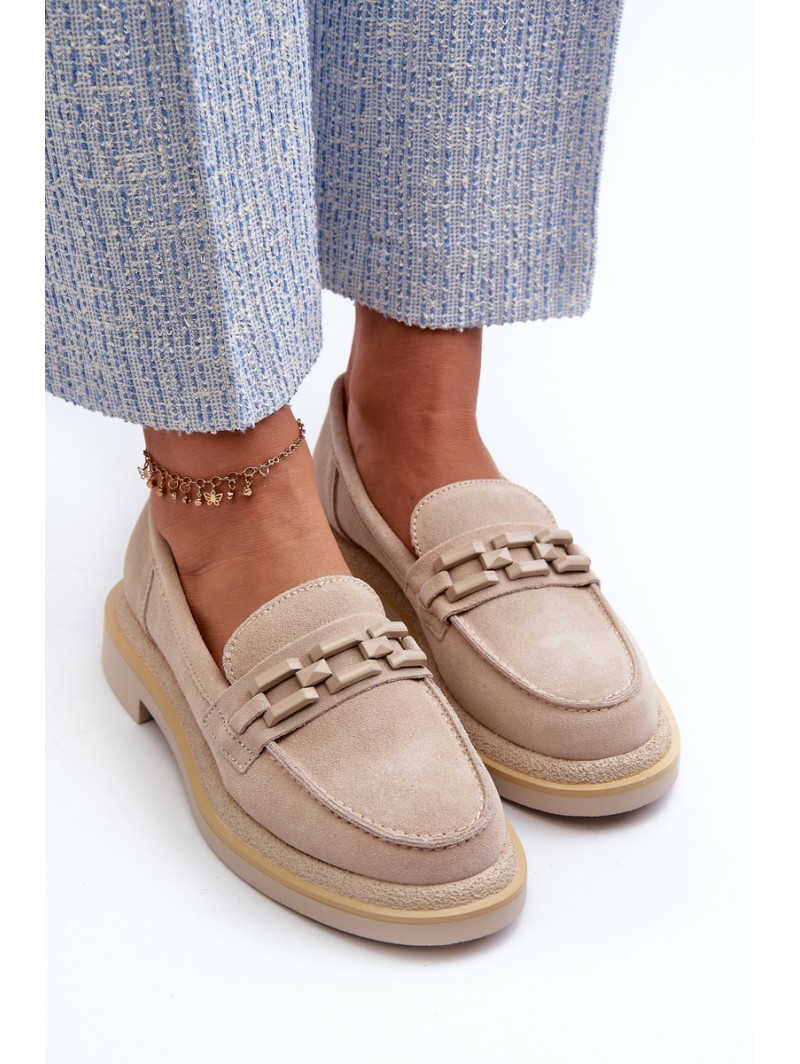 Suede Women's Moccasins S.Barski HX52-222 Beige