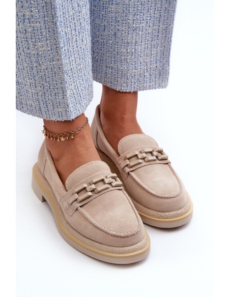 Suede Women's Moccasins S.Barski HX52-222 Beige
