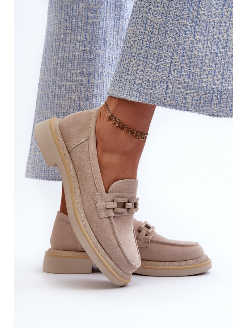 Suede Women's Moccasins S.Barski HX52-222 Beige