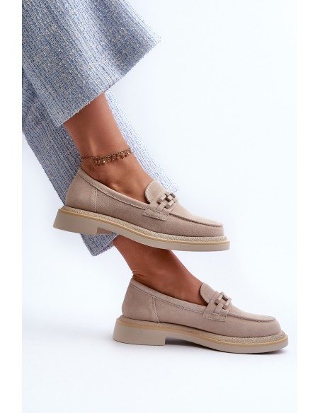 Suede Women's Moccasins S.Barski HX52-222 Beige