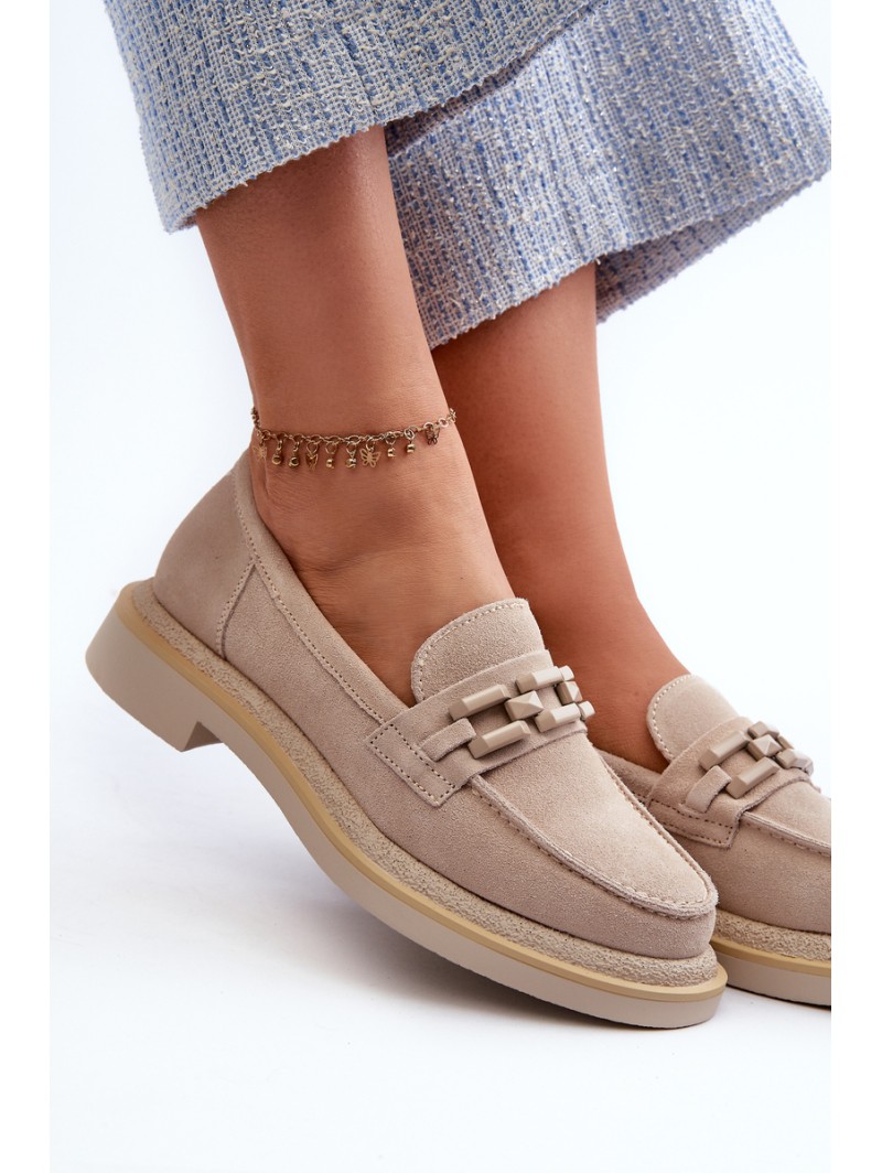 Suede Women's Moccasins S.Barski HX52-222 Beige
