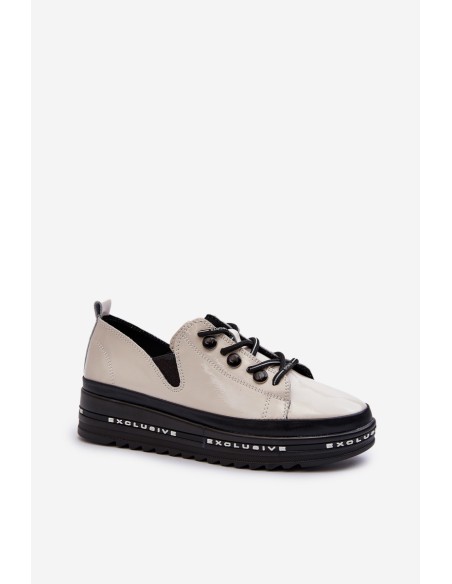 Lace-up Women's Platform Shoes Natural Leather Beige S.Barski LR620