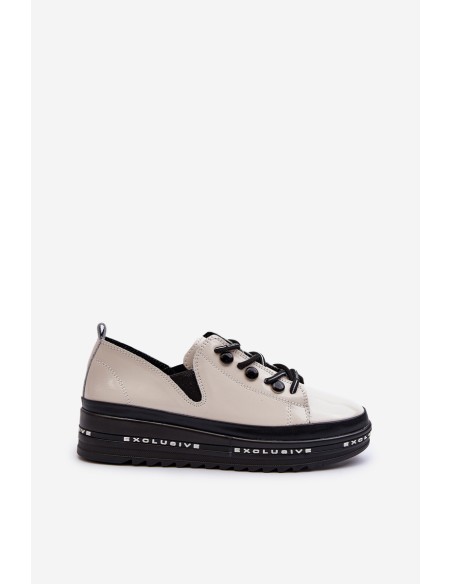 Lace-up Women's Platform Shoes Natural Leather Beige S.Barski LR620