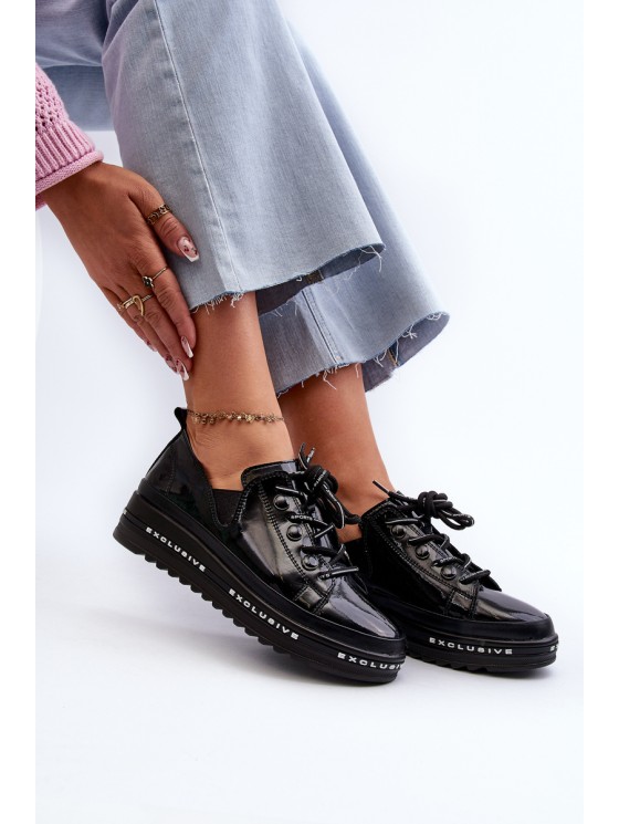Women's Lace-Up Platform Shoes Genuine Leather S.Barski LR620 Black 2