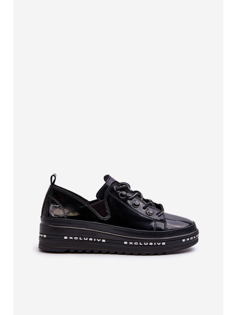 Women's Lace-Up Platform Shoes Genuine Leather S.Barski LR620 Black