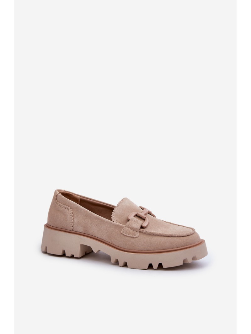 Women's Beige Suede Moccasins with Ornament D&A TW117 Beige