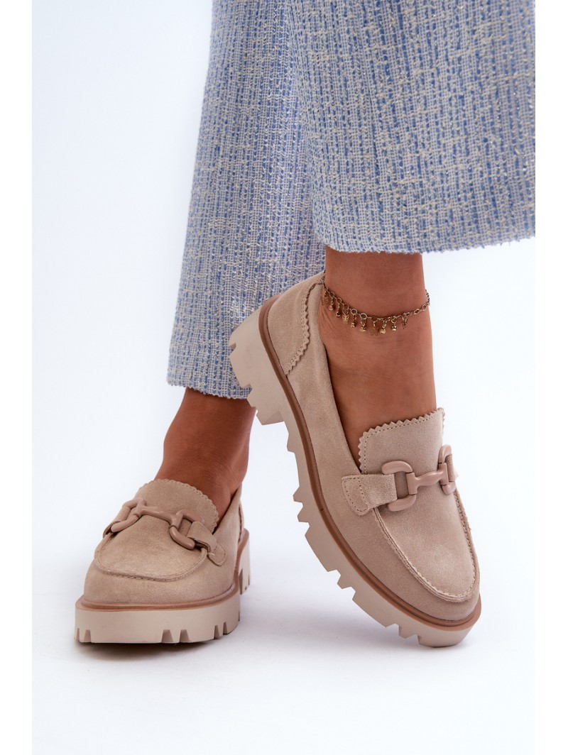 Women's Beige Suede Moccasins with Ornament D&A TW117 Beige