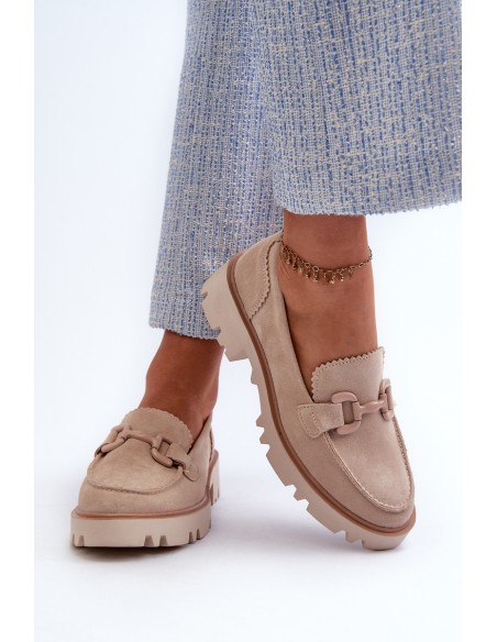 Women's Beige Suede Moccasins with Ornament D&A TW117 Beige