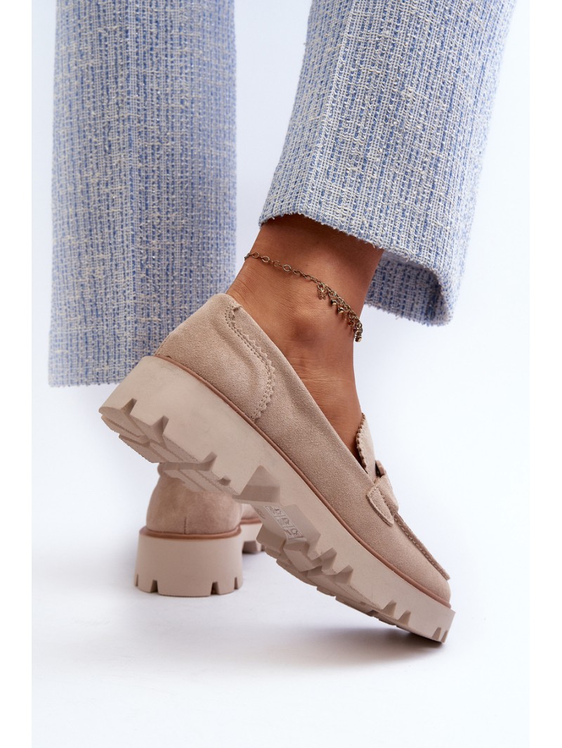 Women's Beige Suede Moccasins with Ornament D&A TW117 Beige