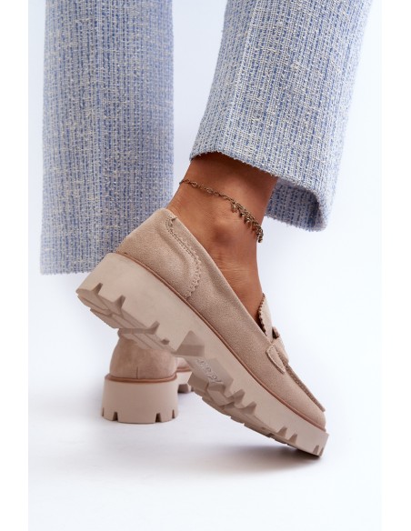 Women's Beige Suede Moccasins with Ornament D&A TW117 Beige