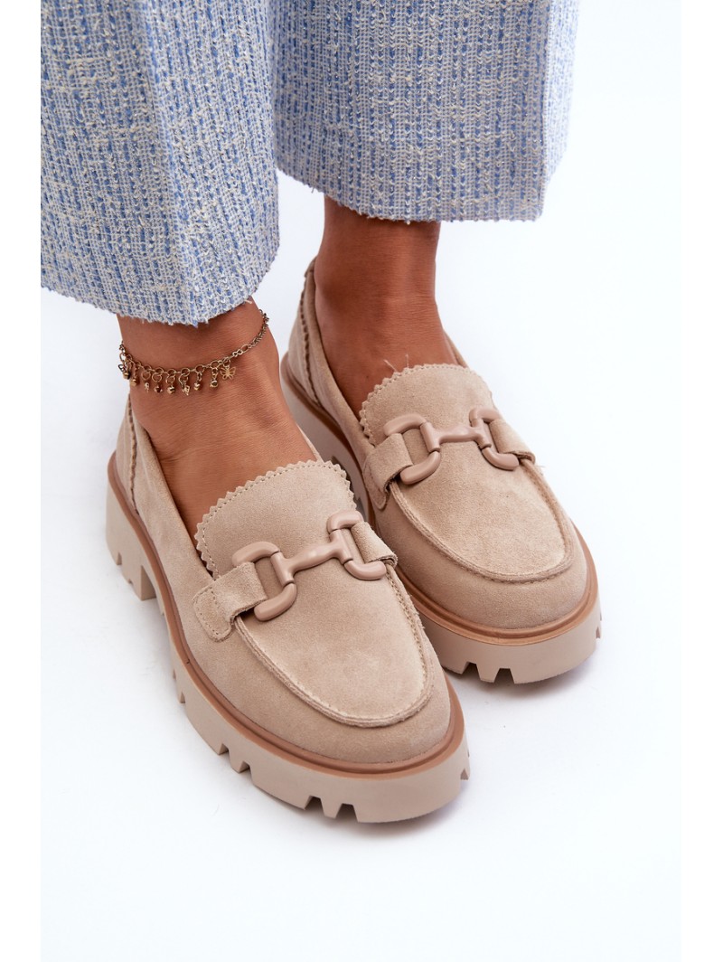 Women's Beige Suede Moccasins with Ornament D&A TW117 Beige