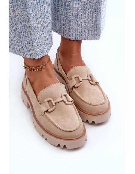 Women's Beige Suede Moccasins with Ornament D&A TW117 Beige