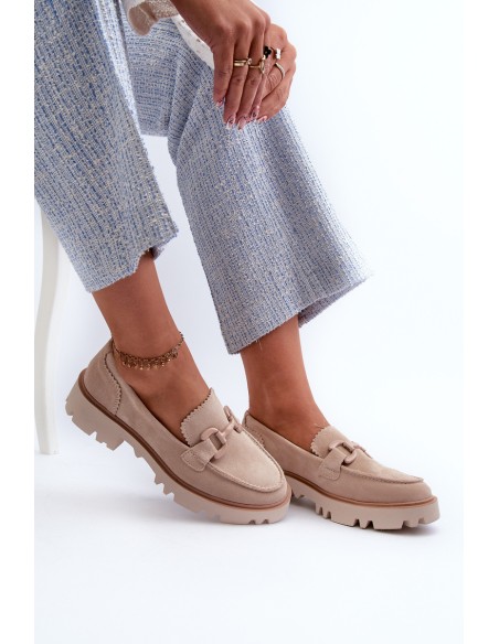 Women's Beige Suede Moccasins with Ornament D&A TW117 Beige