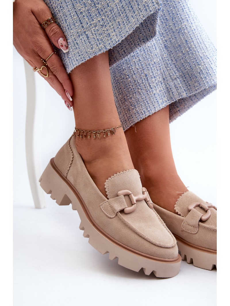 Women's Beige Suede Moccasins with Ornament D&A TW117 Beige