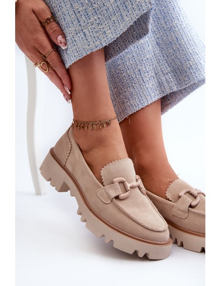 Women's Beige Suede Moccasins with Ornament D&A TW117 Beige