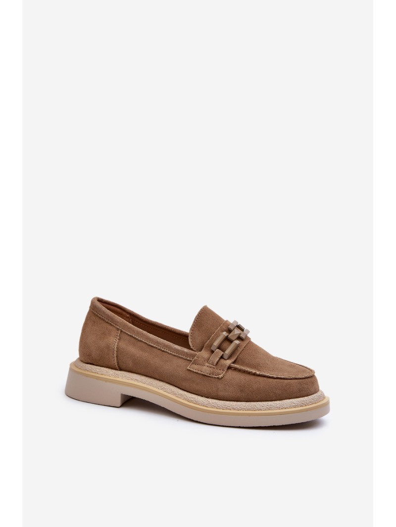 Women's Suede Loafers with Flat Heel and Decoration D&A TW101 Brown