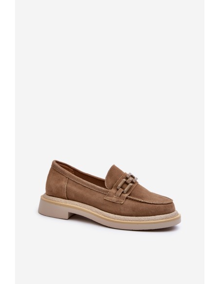 Women's Suede Loafers with Flat Heel and Decoration D&A TW101 Brown