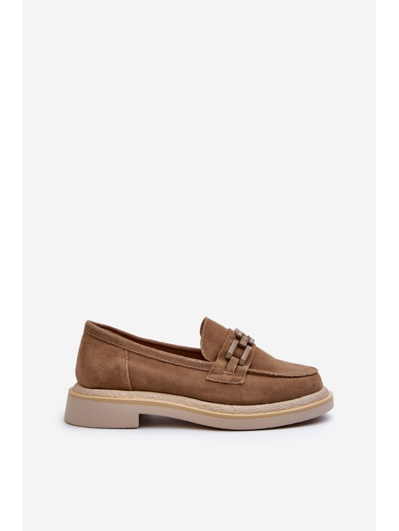 Women's Suede Loafers with Flat Heel and Decoration D&A TW101 Brown
