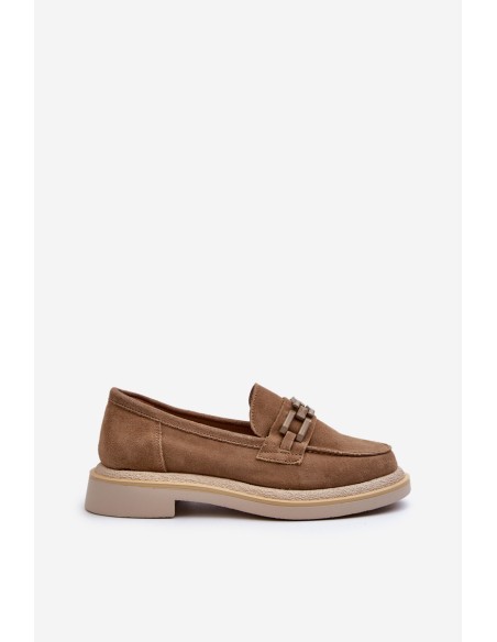 Women's Suede Loafers with Flat Heel and Decoration D&A TW101 Brown